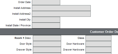 Sample order form (partial). Data fields update the database or vice versa.